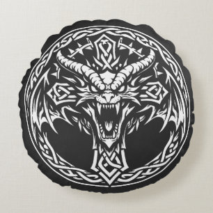 Keltisches Drachen-Emblem von BurnsInHell Rundes Kissen