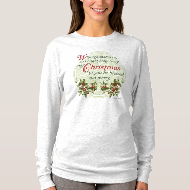 Keltisches Efeu-Stechpalmen-Weihnachten T-Shirt (Vorderseite)
