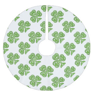 Keltisches Knoten-Kleeblatt auf Weiß Polyester Weihnachtsbaumdecke