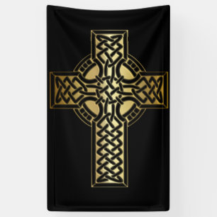 Keltisches Knoten-Kreuz im Gold und im Schwarzen Banner