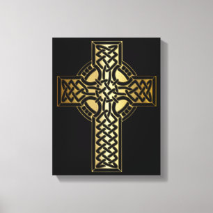Keltisches Knoten-Kreuz im Gold und im Schwarzen Leinwanddruck