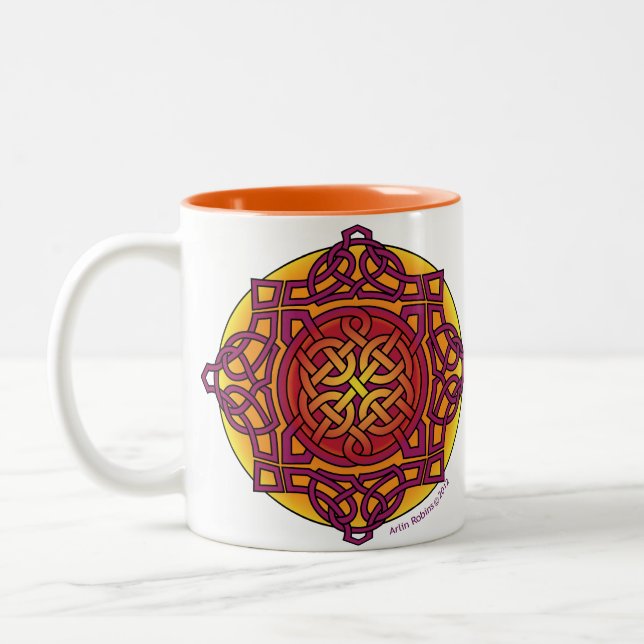 Keltisches Knoten-Medaillon Mug_ warmes tones_ARD Zweifarbige Tasse (Links)