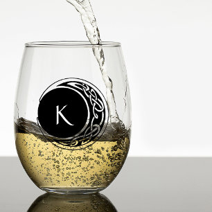 Keltisches Knotenmuster-Mondkreis-Monogramm Schwar Weinglas Ohne Stiel