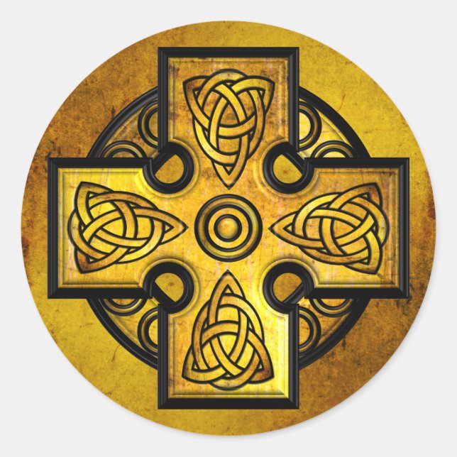 Keltisches Kreuz (Goldmetall) Runder Aufkleber (Vorderseite)