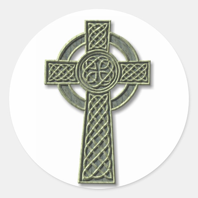 Keltisches Kreuz - Grüner Stein Runder Aufkleber (Vorderseite)