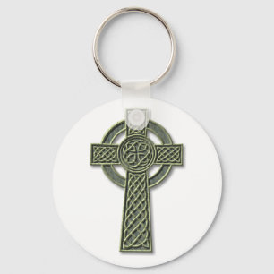 Keltisches Kreuz - Grüner Stein Schlüsselanhänger