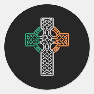 Keltisches Kreuz-Irland-Flagge Runder Aufkleber