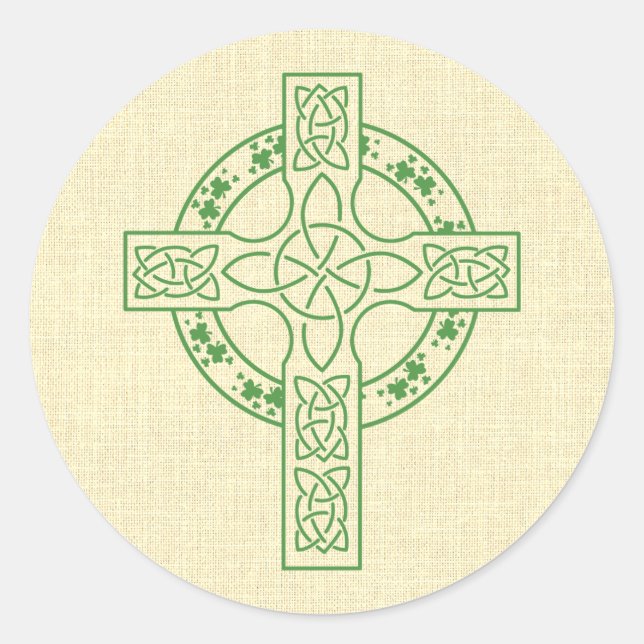 Keltisches Kreuz mit Kleeblatt Runder Aufkleber (Vorderseite)