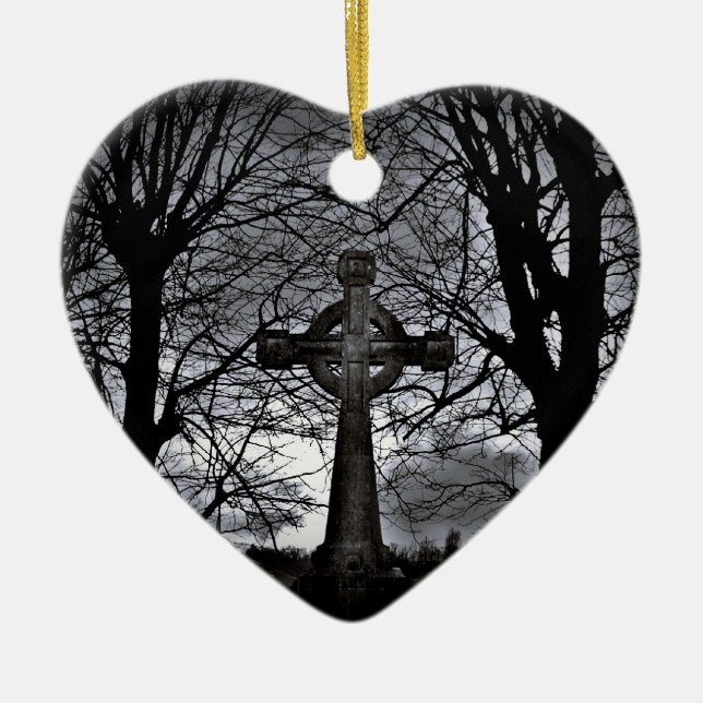 Keltisches Kreuz und Bäume Herz Weihnachtsschmuck (Vorne)