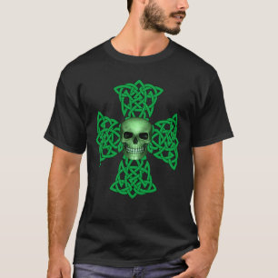 Keltisches Kreuz und grüner Schädel irischer Stolz T-Shirt