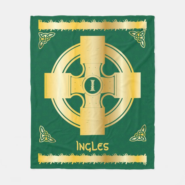 Keltisches Kreuz und Knoten Buchstaben I Monogramm Fleecedecke (Vorderseite)