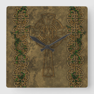 Keltisches Kreuz und Querknoten Quadratische Wanduhr