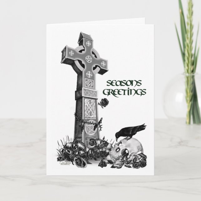 Keltisches Kreuz und Raben-Weihnachtskarte Feiertagskarte (Vorderseite)