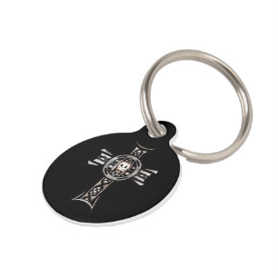 Keltisches Kreuz und Schädel (Silber) Haustiermarke