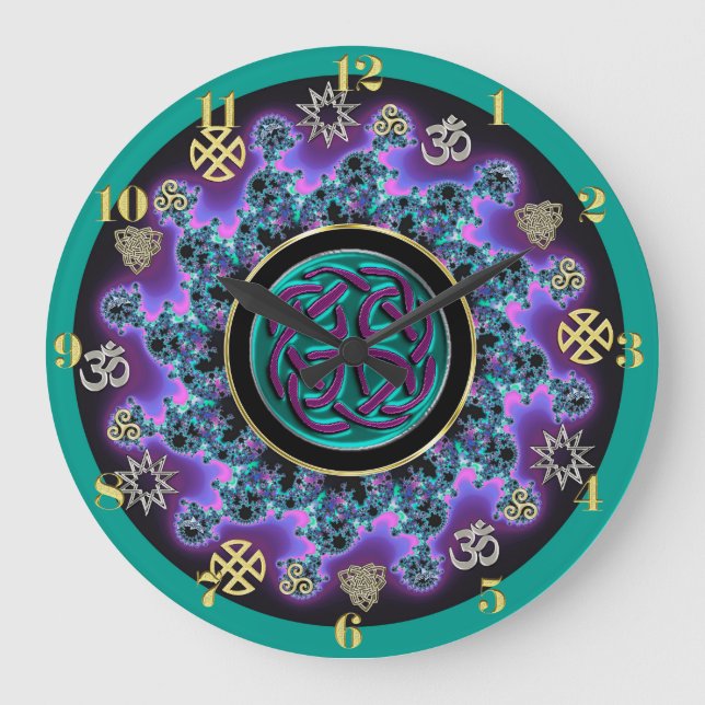 Keltisches Mandala mit mystischen Symbolen Große Wanduhr (Vorderseite)