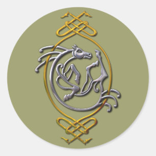 Keltisches Pferd-Knotenwerk - Silber & Gold Runder Aufkleber