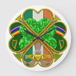 Keltisches Shamrock-Erbesymbol Irisch Inspiriert Große Wanduhr