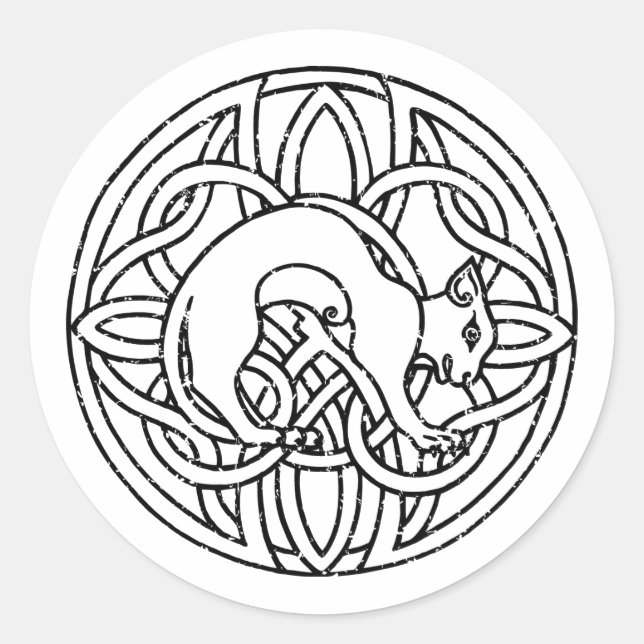 Keltisches Tribal Nordische Katze Runder Aufkleber (Vorderseite)
