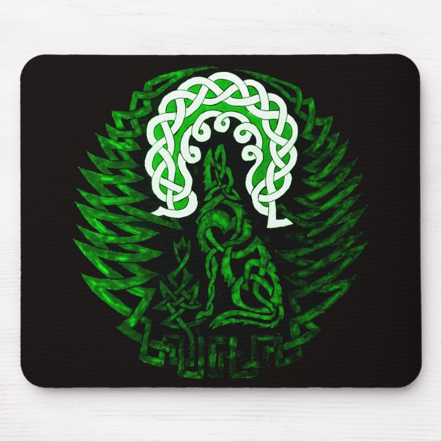 Keltisches Wolf-/Mondgrün Mousepad (Vorne)