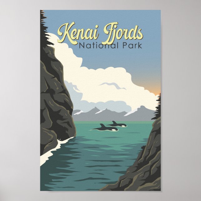 Kenai Fjords Nationalpark Illustration Reisen Art Poster (Vorne)