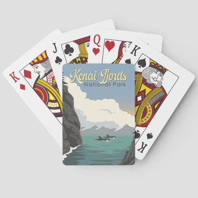 Kenai Fjords Nationalpark Illustration Reisen Art Spielkarten (Rückseite)