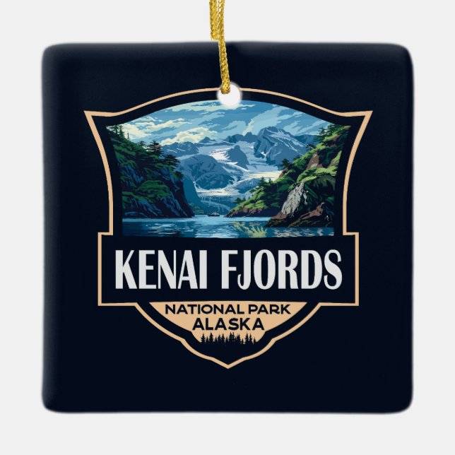 Kenai Fjords Nationalpark Illustration Retro Art Keramikornament (Vorderseite)