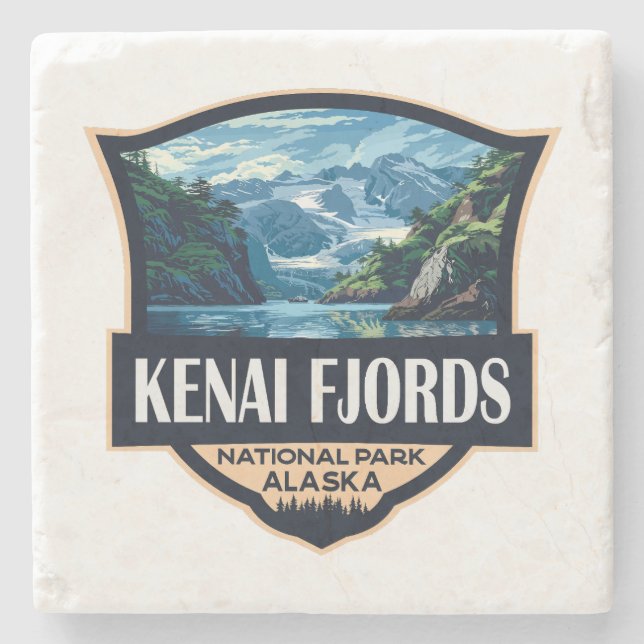 Kenai Fjords Nationalpark Illustration Retro Art Steinuntersetzer (Vorderseite)
