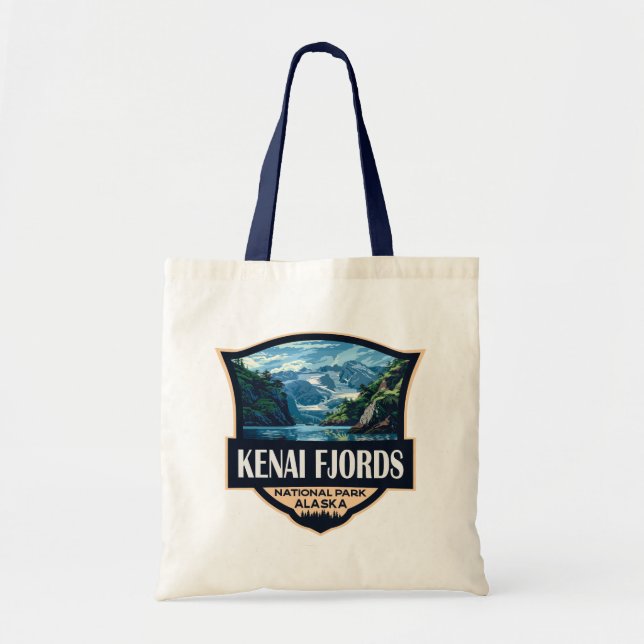 Kenai Fjords Nationalpark Illustration Retro Art Tragetasche (Vorne)