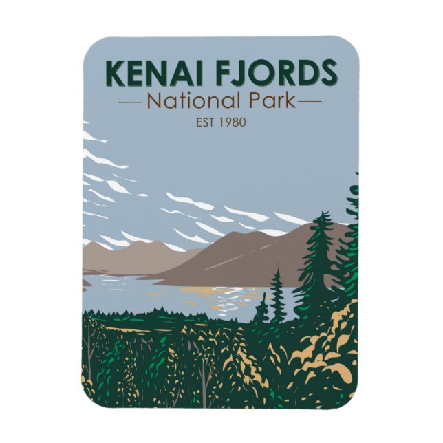 Kenai Fjords Nationalpark Skilak Vintag Magnet (Vertikal)