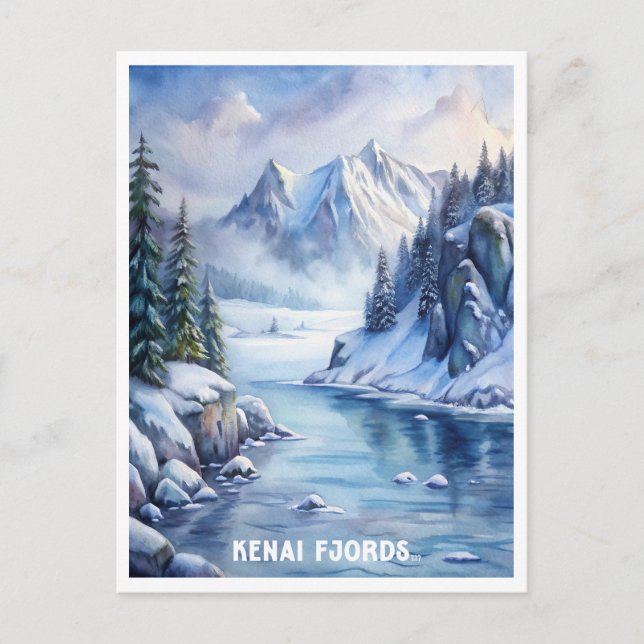 Kenai Fjords Nationalpark Wasserfarben Malerei Postkarte (Vorderseite)