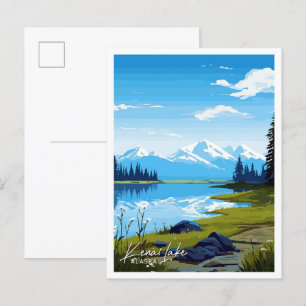 Kenai Lake Alaska Kunst Reise Vintage-Illustration Postkarte