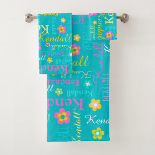 Kendall-Blume: Aqua-gelb Badhandtuch Set