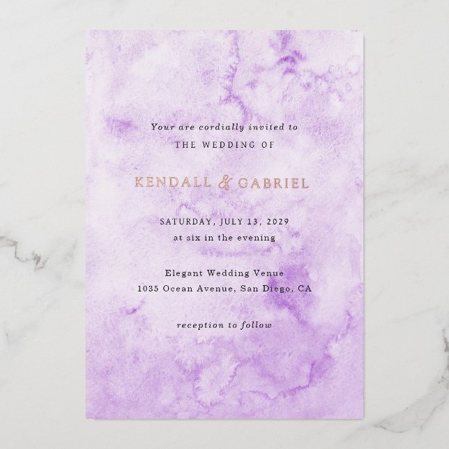Kendall Lila Watercolor Folieneinladung (Vorderseite)