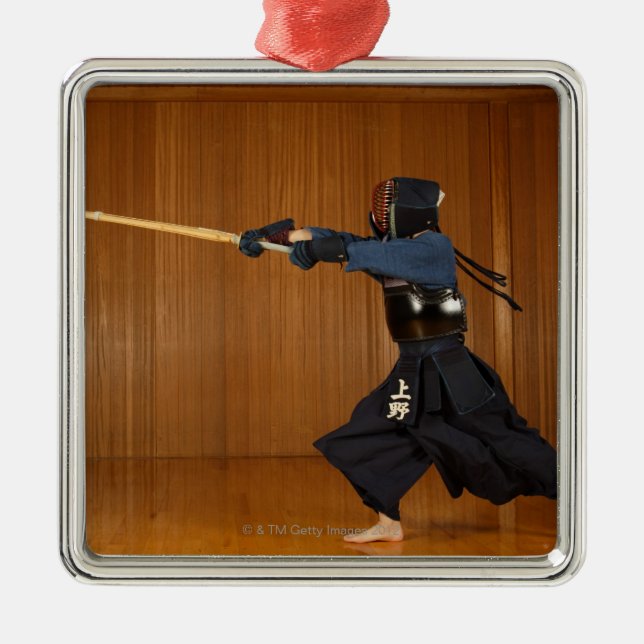 Kendo Fechter-Üben Silbernes Ornament (Vorne)