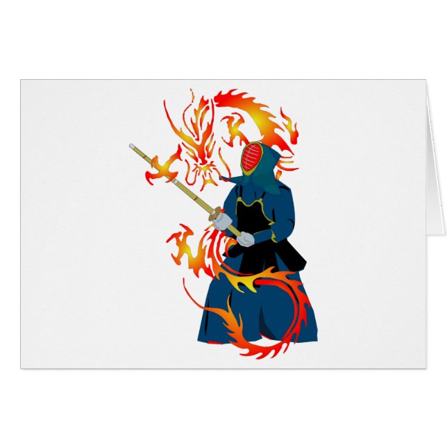 Kendo Swordsman und Feuerdrache (Vorderseite (Horizontal))
