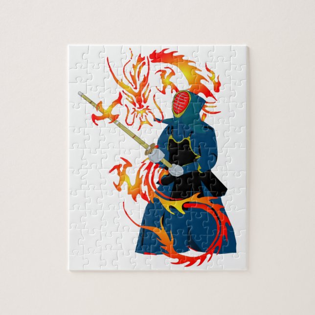 Kendo Swordsman und Feuerdrache (Vertikal)