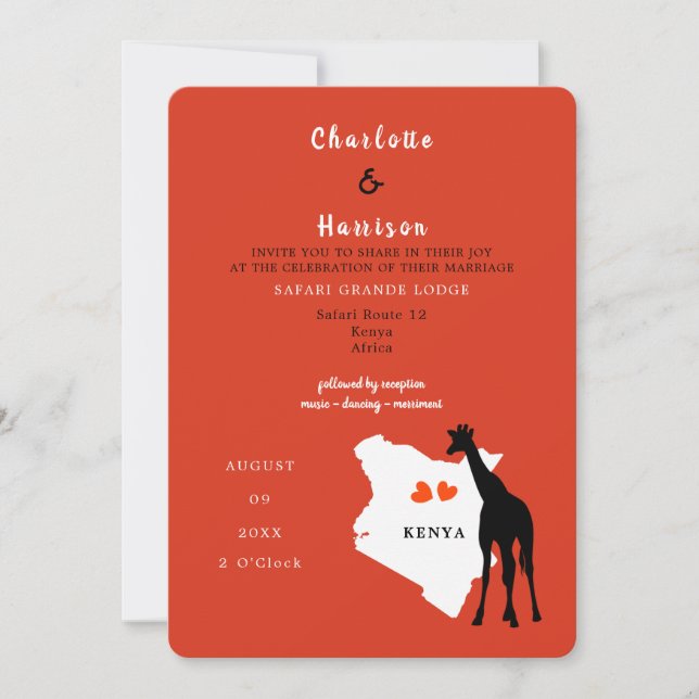 Kenia Africa Wedding Destination Einladung (Vorderseite)