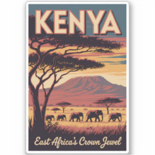 Kenia Elefanten Illustration Reise Kunst Vintage Aufkleber