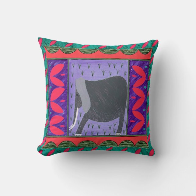 Kenia Elephant Roter Throw Kissen (Vorderseite)