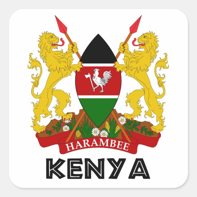 KENIA - Emblem / Fahne / Wappen / Symbol Quadratischer Aufkleber (Vorderseite)