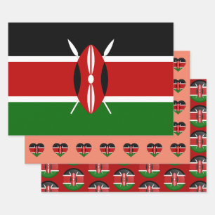 Kenia-Flagge, Herz und Kenianische Mode / Geschenk Geschenkpapier Set