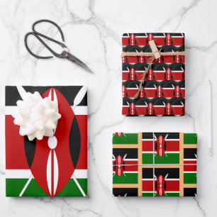 Kenia-Flagge, Herz und Kenianische Mode / Geschenk Geschenkpapier Set