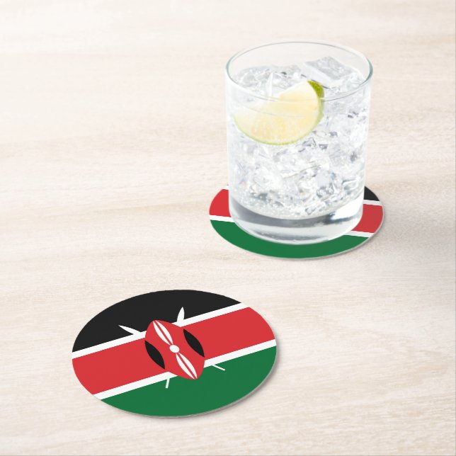 Kenia-Flagge Runder Pappuntersetzer (Vor Ort)