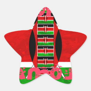 Kenia Flagge: Tuko Pamoja - Design der Einheitskun Stern-Aufkleber