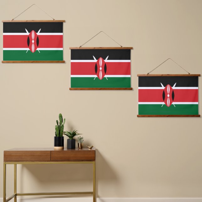 Kenia-Flagge Wandteppich Mit Holzrahmen (Asymmetrisch)
