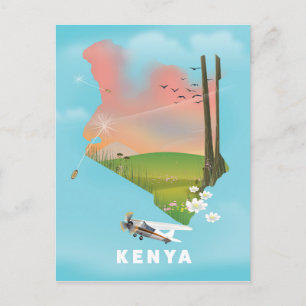 Kenia-Karte Illustration Reiseposter. Postkarte