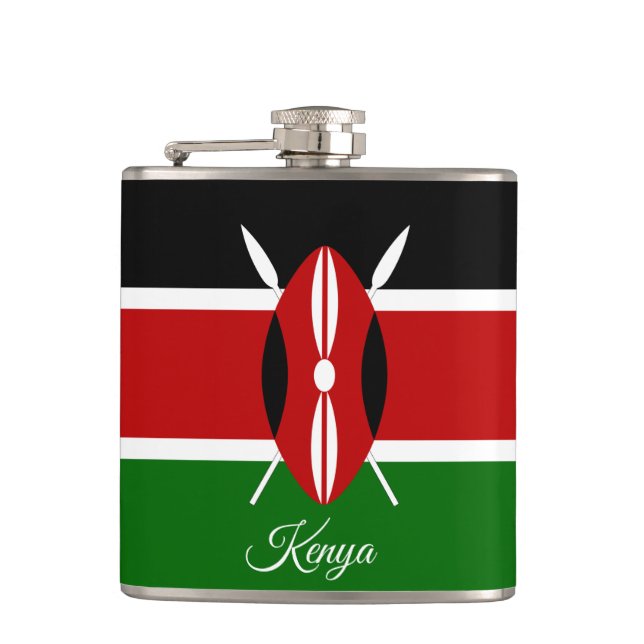 Kenianische Flagge & Herz, Kenia reisen / Sportfan Flachmann (Vorderseite)