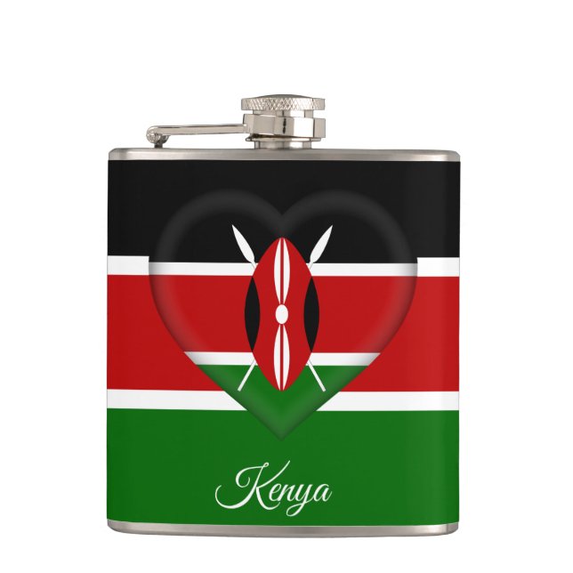 Kenianische Flagge & Herz, Kenia reisen / Sportfan Flachmann (Vorderseite)