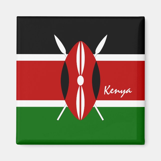 Kenianische Flagge & Kenia Urlaub, Reisen/Sport Magnet (Vorne)