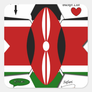 Kenianische Flaggen-Safari: Sternen-Design   Bucke Quadratischer Aufkleber